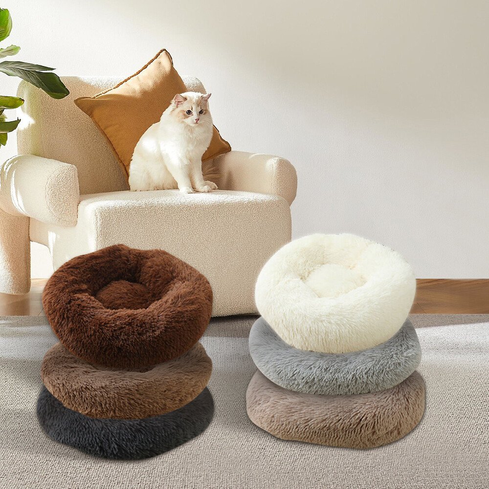 CozyPaw Calming Donut Pet Bed, Self-Warming Plush, Anti-Slip Base
