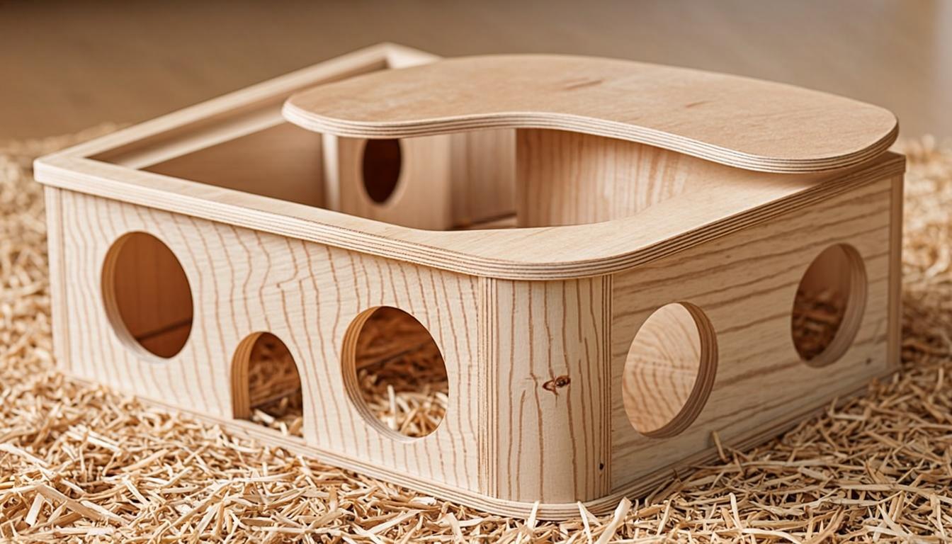 Niteangel Birch Chamber-Maze Hamster Hideout — Multi-Chamber Wooden Maze with Roof Platform