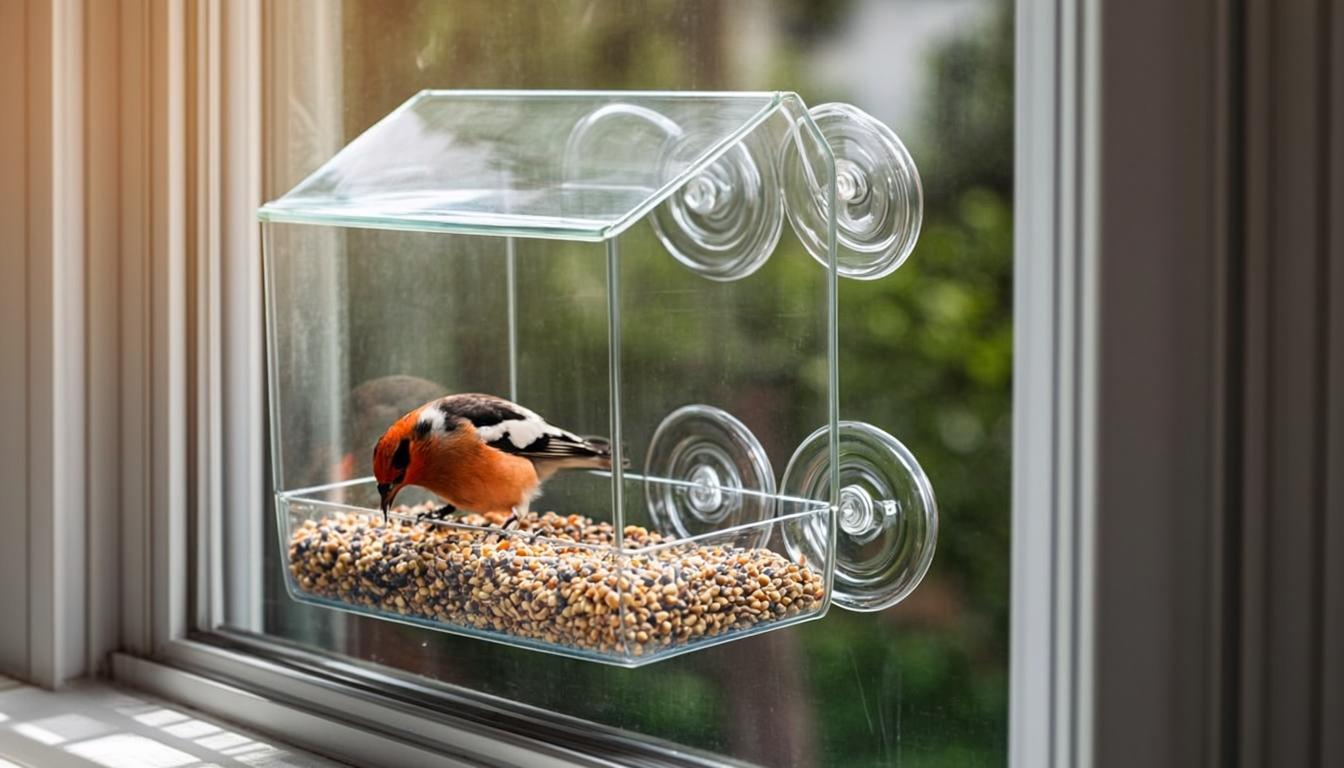 Gbekery Window Bird Feeder — Clear Acrylic Suction-Mount Feeder with Removable Seed Tray